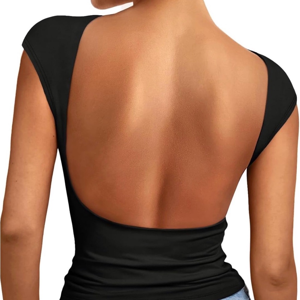 Stradivarius Black Backless Short Sleeve Top